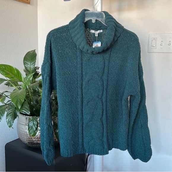 NWT Seven7 Chenille Oversized Knit Pullover Sweater Sz L Deep Teal Cowl neck - Picture 1 of 10